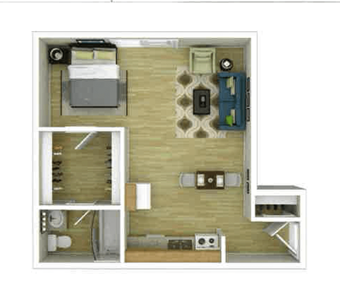 Floor plan for studio, 1 bath, 400 sqft